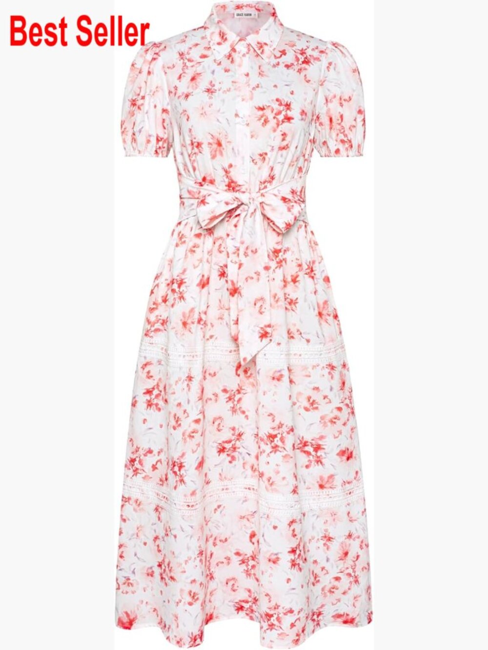 Floral Maxi Dress With Puff Sleeves And Tie Belt, Polyester Blend